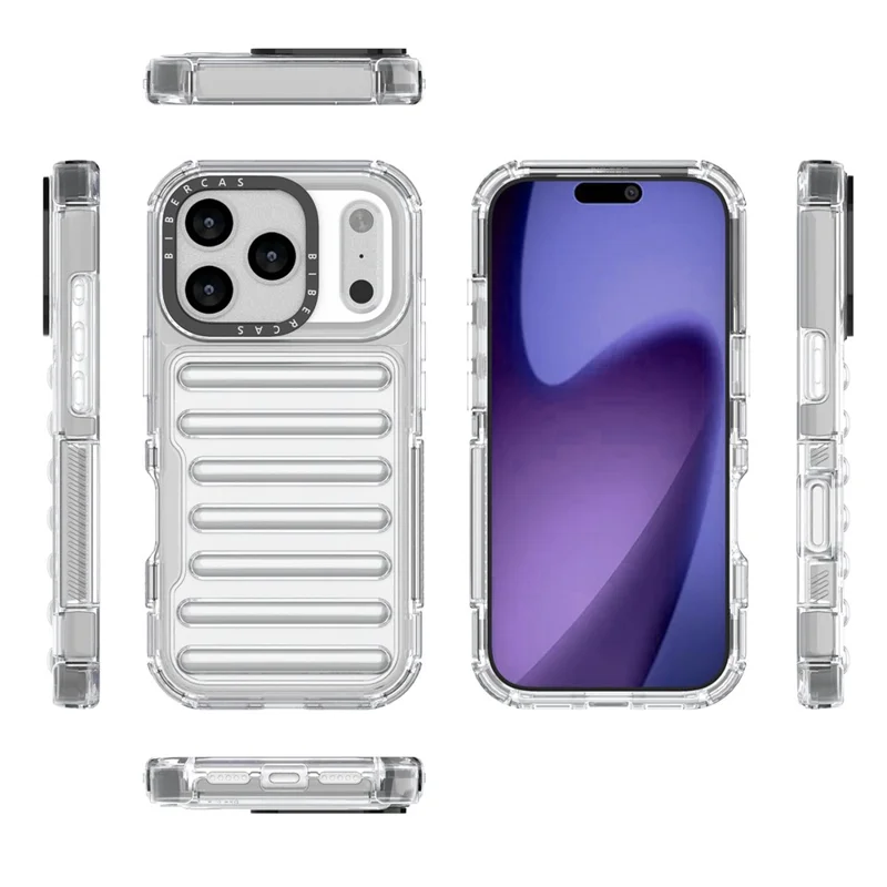For iPhone 18 Pro / 17 Pro Case Stripe Design Anti-Slip Detachable TPU + PC Phone Cover - Transparent