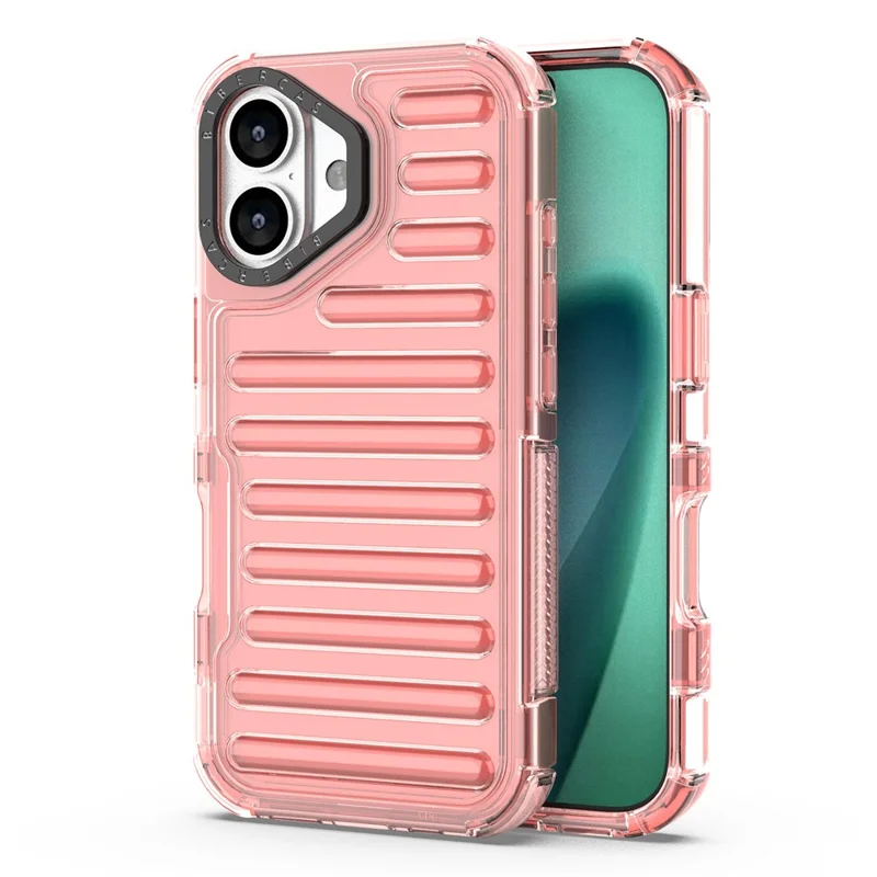 For iPhone 17 Case Stripe Design Anti-Slip Detachable TPU + PC Phone Cover - Deep Pink