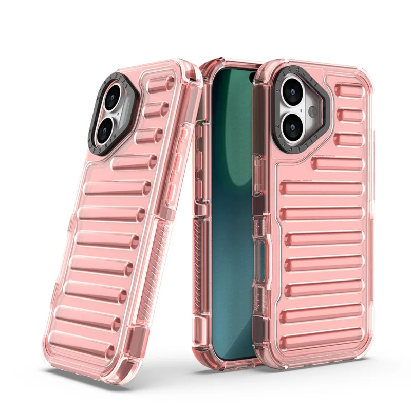 For iPhone 17 Case Stripe Design Anti-Slip Detachable TPU + PC Phone Cover - Deep Pink