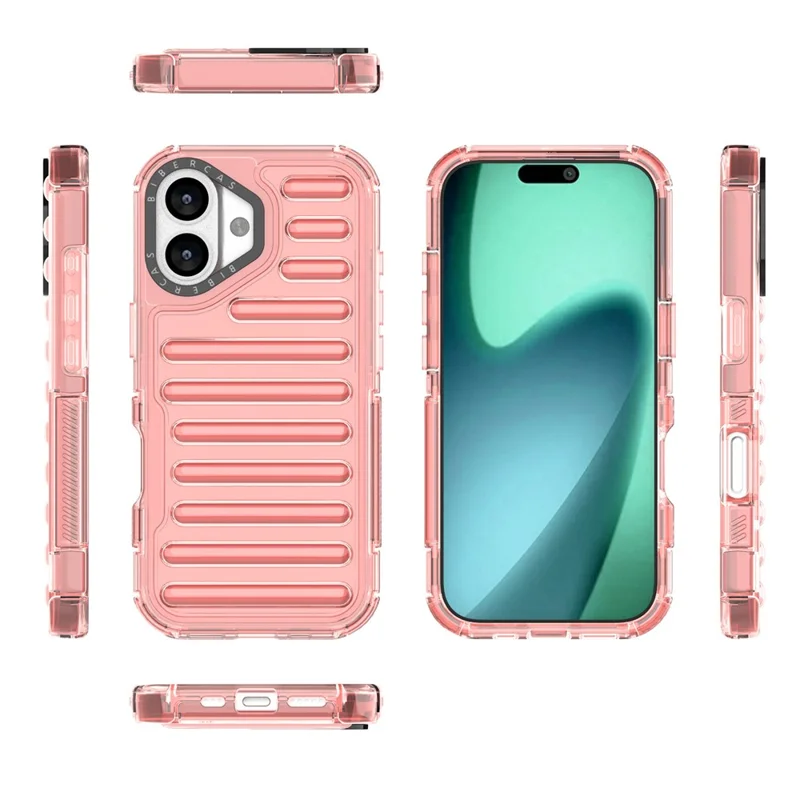 For iPhone 17 Case Stripe Design Anti-Slip Detachable TPU + PC Phone Cover - Deep Pink