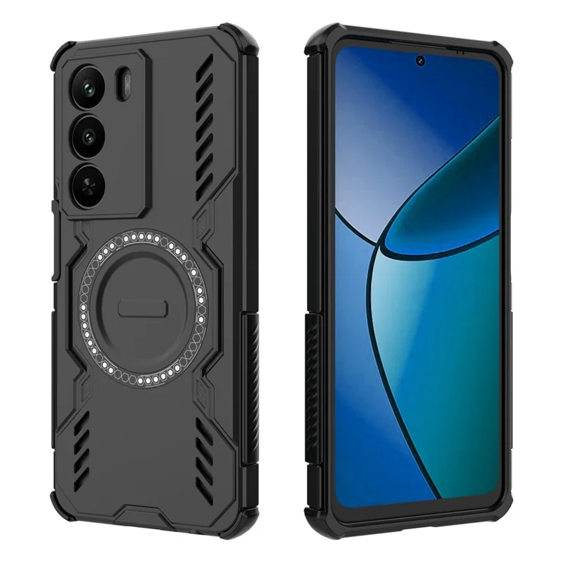 Per Realme C73 5G Cover Telefono Magnetica Farfalla Armatura Traforata Dissipazione del Calore PC + TPU - Nero
