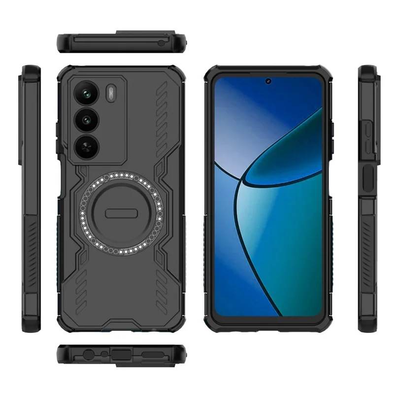 Per Realme C73 5G Cover Telefono Magnetica Farfalla Armatura Traforata Dissipazione del Calore PC + TPU - Nero
