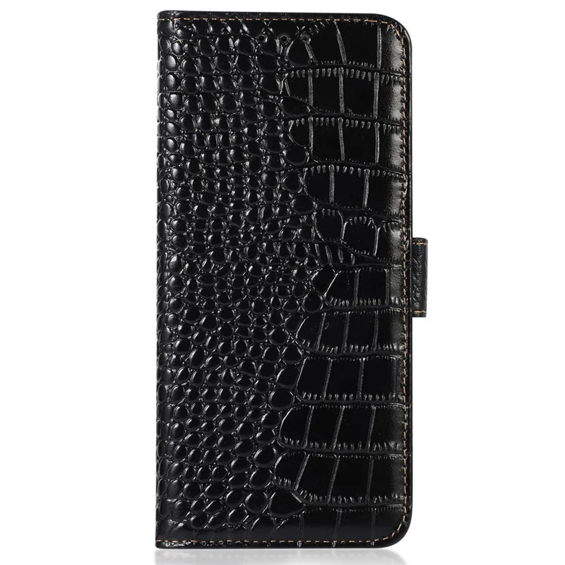 Til Samsung Galaxy A14 5G / A14 4G Ægte Koægte Læder Side Magnetisk Knap Telefon Case Krokodille Tekstur RFID Blokering Ståplads Wallet Cover - Sort