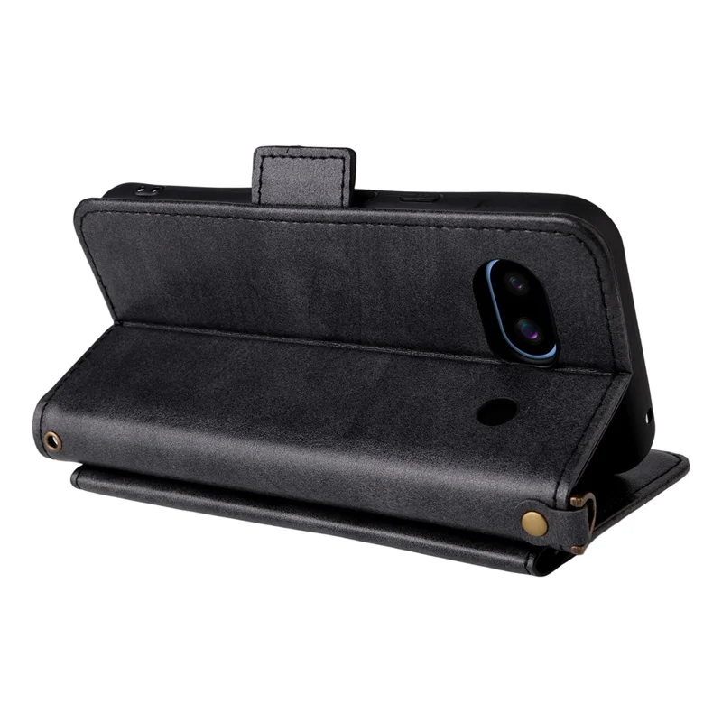 Capa de Couro para Google Pixel 8a, Fecho Magnético, Carteira, Suporte para Telefone com Alça Transversal - Preto