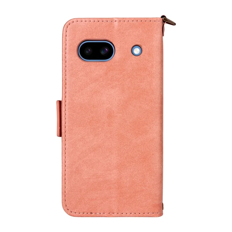 For Google Pixel 8a Leather Case Magnetic Closure Wallet Stand Phone Cover with Crossbody Strap - Pink