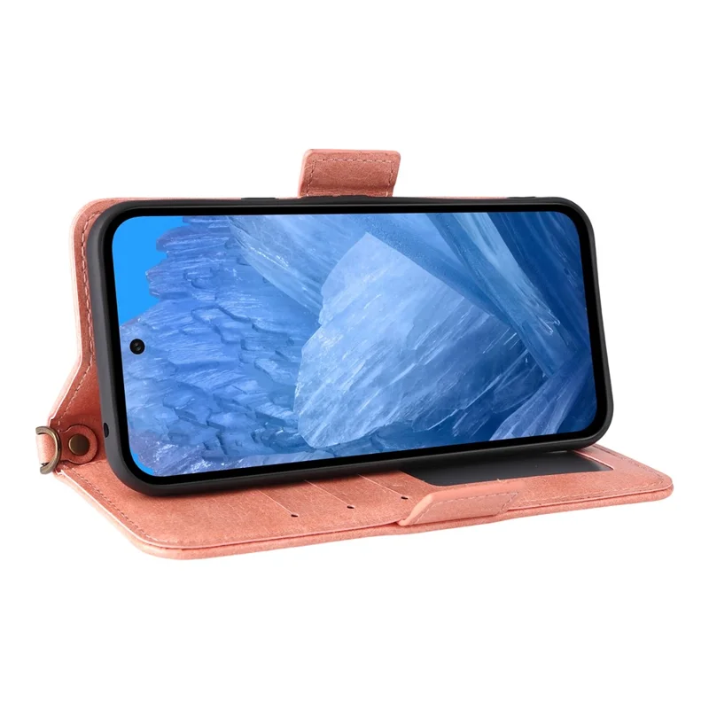 For Google Pixel 8a Leather Case Magnetic Closure Wallet Stand Phone Cover with Crossbody Strap - Pink