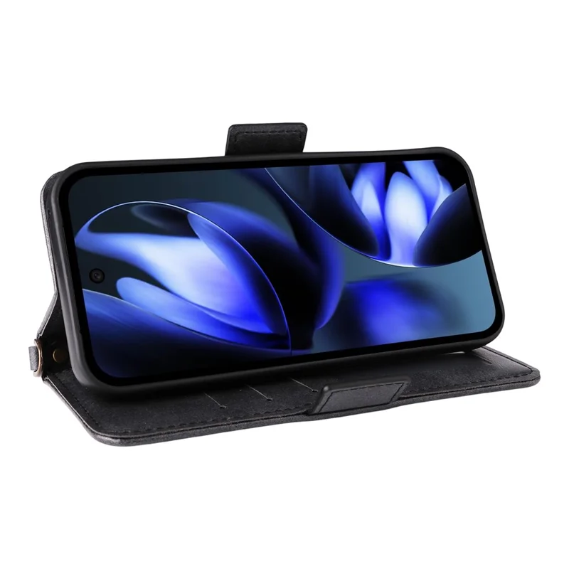 For Google Pixel 9a Leather Case Magnetic Closure Wallet Stand Phone Cover with Crossbody Strap - Black