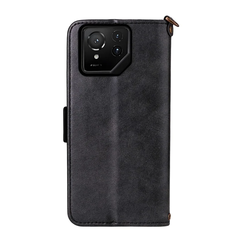 Para Asus ROG Phone 9 5G / 9 Pro 5G Capa de Couro com Fechamento Magnético, Suporte para Carteira e Alça Transversal - Preto