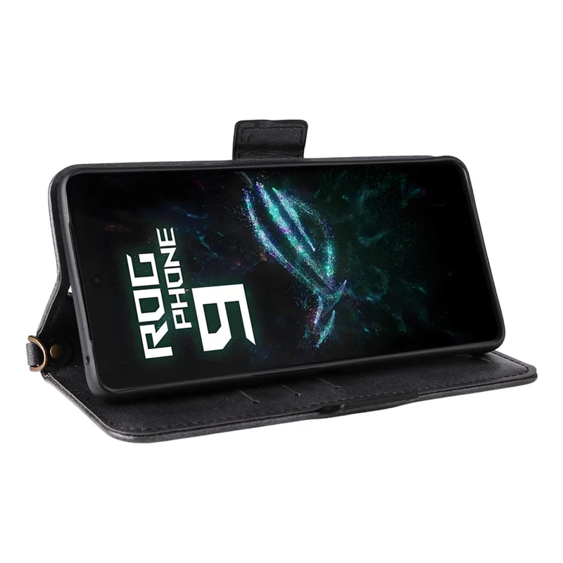 Para Asus ROG Phone 9 5G / 9 Pro 5G Capa de Couro com Fechamento Magnético, Suporte para Carteira e Alça Transversal - Preto