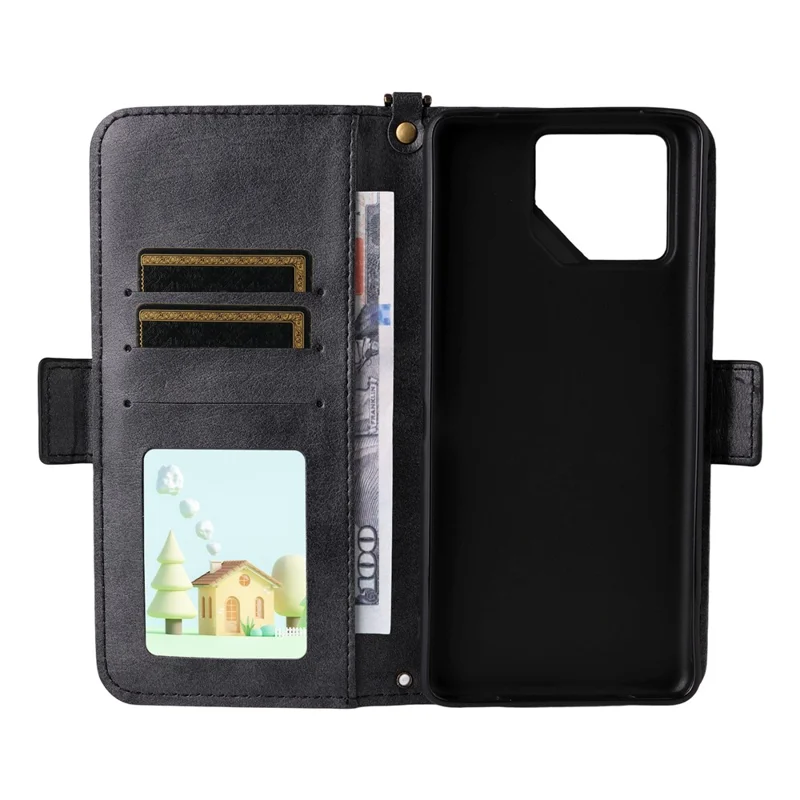 Para Asus ROG Phone 9 5G / 9 Pro 5G Capa de Couro com Fechamento Magnético, Suporte para Carteira e Alça Transversal - Preto