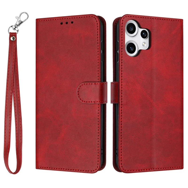 For Nothing CMF Phone 2 Pro Hülle mit Klappständer, Kalbleder-Optik, Brieftasche mit Trageriemen - Rot