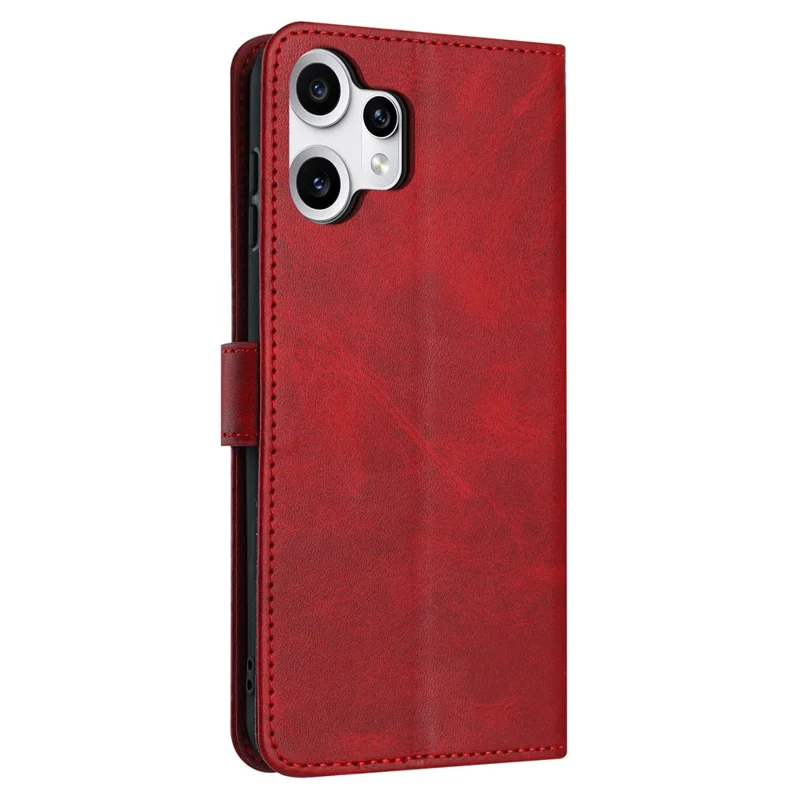 For Nothing CMF Phone 2 Pro Hülle mit Klappständer, Kalbleder-Optik, Brieftasche mit Trageriemen - Rot