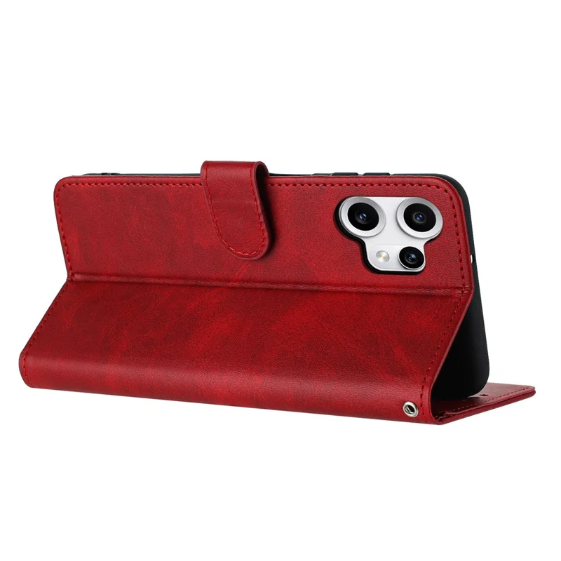 For Nothing CMF Phone 2 Pro Hülle mit Klappständer, Kalbleder-Optik, Brieftasche mit Trageriemen - Rot