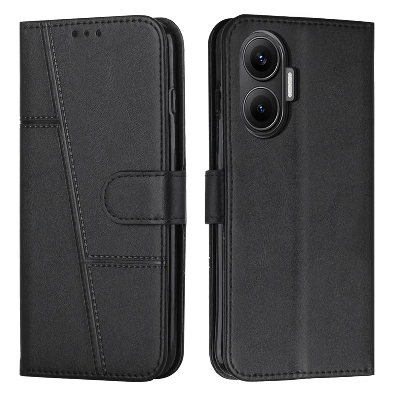 For Xiaomi Poco F7 5G  /  Redmi Turbo 4 Pro 5G Leather Phone Case Foldable Stand Wallet Flip Cover with Strap - Black