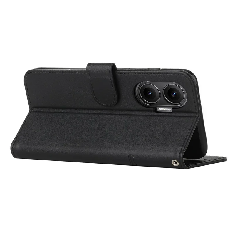 For Xiaomi Poco F7 5G  /  Redmi Turbo 4 Pro 5G Leather Phone Case Foldable Stand Wallet Flip Cover with Strap - Black