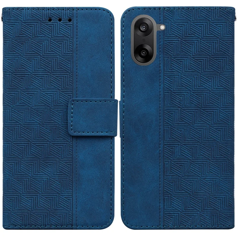 Чехол для OnePlus Nord CE5 5G с геометрическим узором, кожаный кошелек с ремешком на руку - Синий