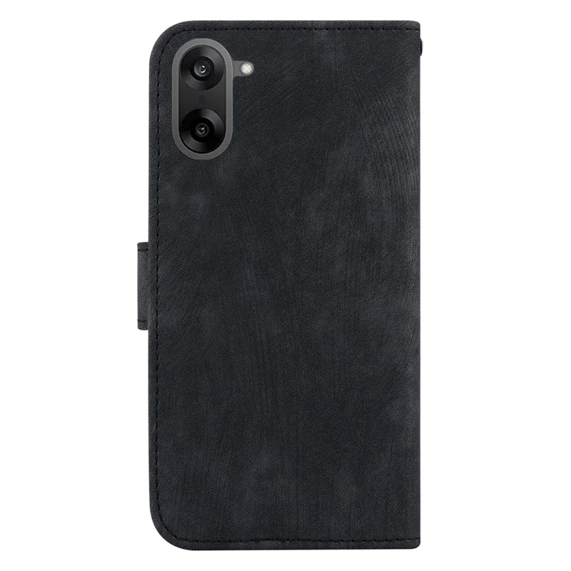 For OnePlus Nord CE5 5G Wallet Case Tiger Imprint Leather Shockproof Phone Cover with Wrist Strap - Black