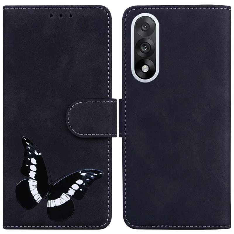 Étui support pour OnePlus Nord 5 5G en cuir PU avec motif de papillon - Noir