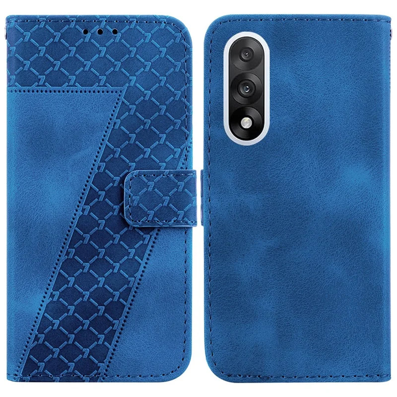 Funda con Soporte para OnePlus Nord 5 5G con Patrón en Forma de 7 Grabado en Cuero con Correa - Azul Oscuro