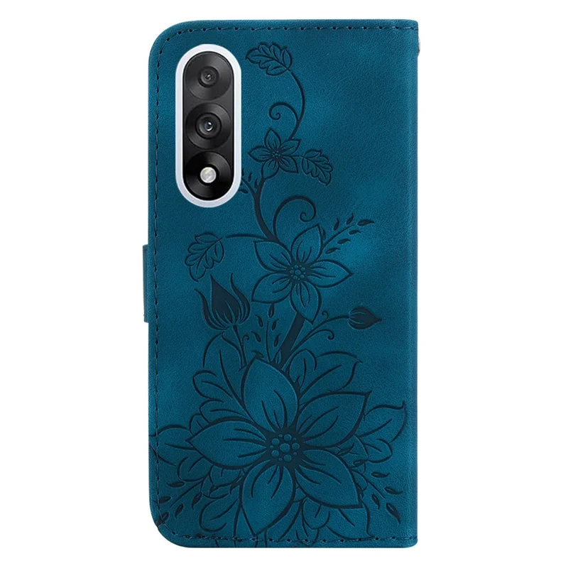 Étui support pour OnePlus Nord 5 5G avec impression de fleur de lys en cuir et dragonne - Bleu foncé