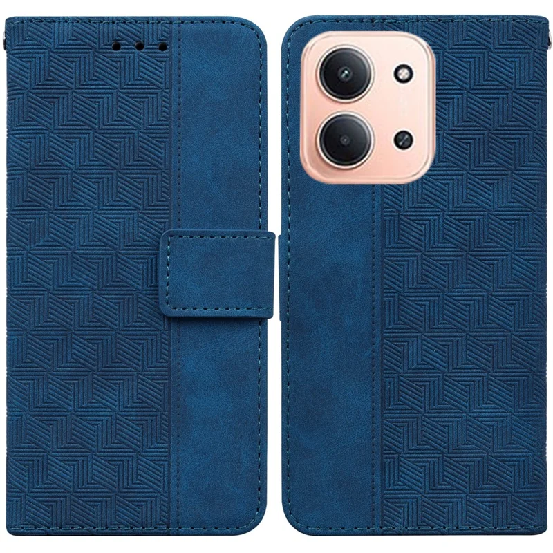Capa para Xiaomi Redmi 15C 4G (173mm) Padrão Geométrico Carteira de Couro com Alça de Pulso - Azul