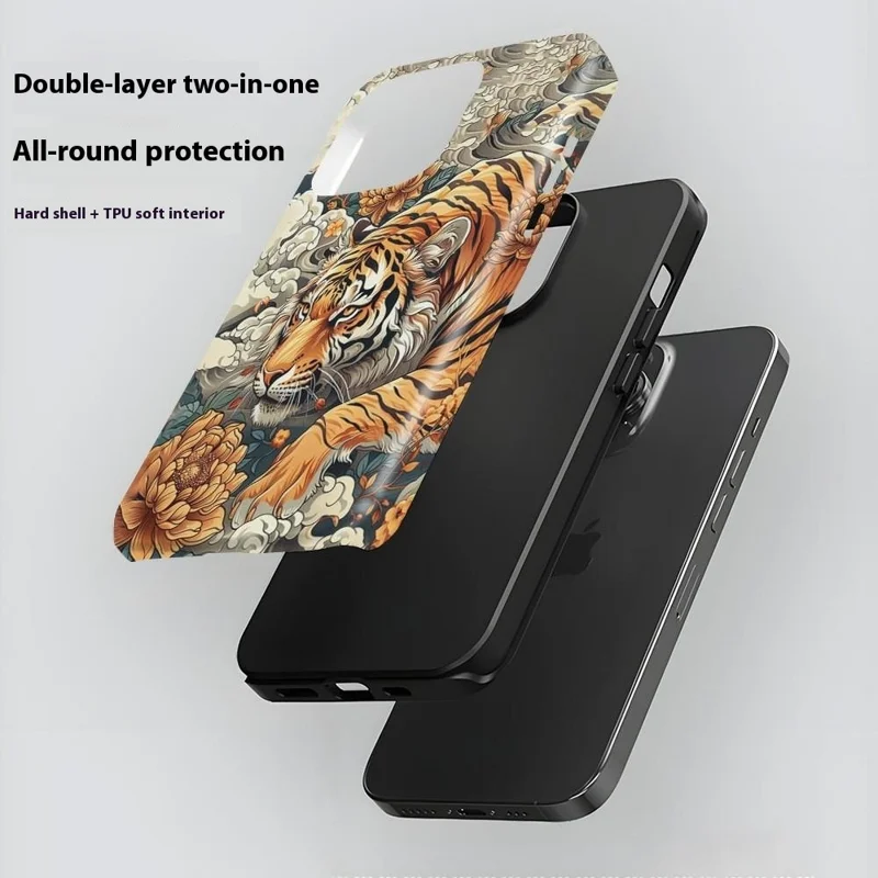Coque pour iPhone 16 Pro Étui Double Couche TPU + PC avec Motif Animal par Transfert Thermique - Style A