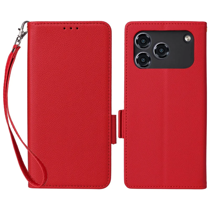For ZTE Blade A36 / nubia A36 Case with Wrist Strap Litchi Texture PU Leather Wallet Phone Cover - Red