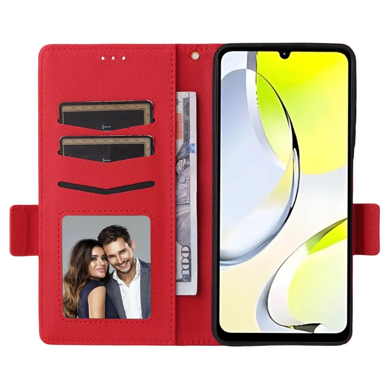 For ZTE Blade A36 / nubia A36 Case with Wrist Strap Litchi Texture PU Leather Wallet Phone Cover - Red