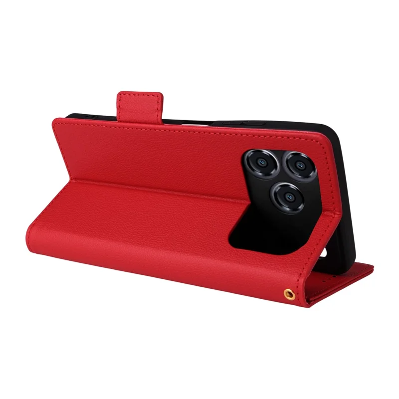 For ZTE Blade A36 / nubia A36 Case with Wrist Strap Litchi Texture PU Leather Wallet Phone Cover - Red