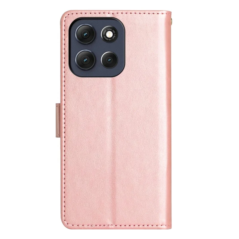 Pour Motorola Moto G86 5G Étui Portefeuille en Cuir Motif Papillon et Fleur avec Dragonne - Or Rose