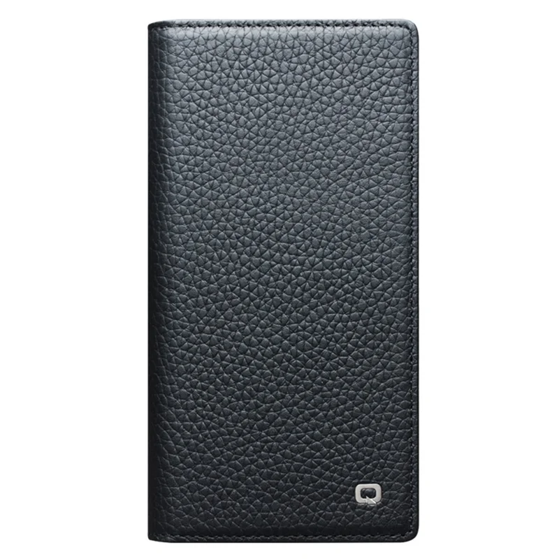 QIALINO For iPhone 17 Pro Wallet Case Compatible with MagSafe Detachable Genuine Cow Leather Phone Cover - Black / Litchi Texture