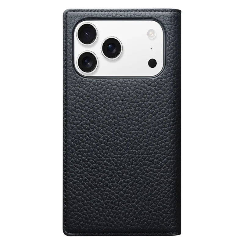 QIALINO For iPhone 17 Pro Wallet Case Compatible with MagSafe Detachable Genuine Cow Leather Phone Cover - Black / Litchi Texture