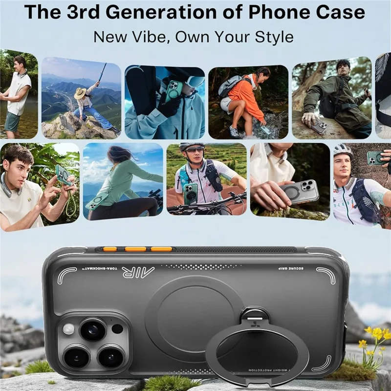 TORRAS Ostand Q3 Air Series Per iPhone 16 Pro Max Custodia Magnetica Rotazione Supporto TPU PC Cover per Telefono - Nero