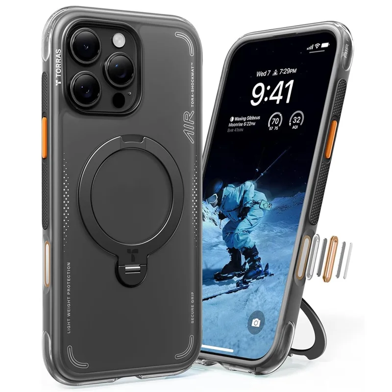 TORRAS Ostand Q3 Air Serie Magnetische Schutzhülle mit Ständer für iPhone 16 Pro - TPU/PC Rückseite - Schwarz