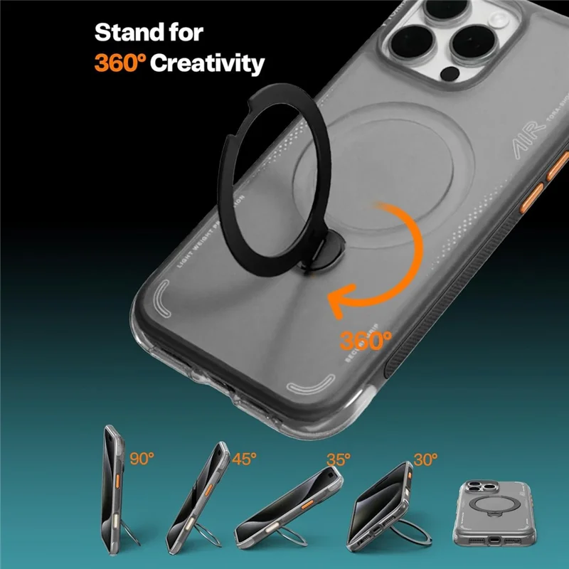 TORRAS Ostand Q3 Air Serie Magnetische Schutzhülle mit Ständer für iPhone 16 Pro - TPU/PC Rückseite - Schwarz