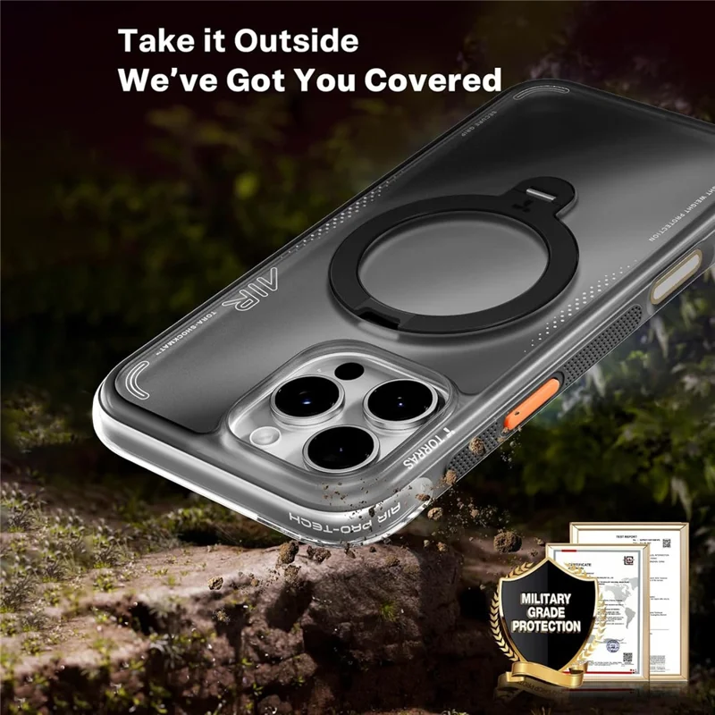 TORRAS Ostand Q3 Air Serie Magnetische Schutzhülle mit Ständer für iPhone 16 Pro - TPU/PC Rückseite - Schwarz