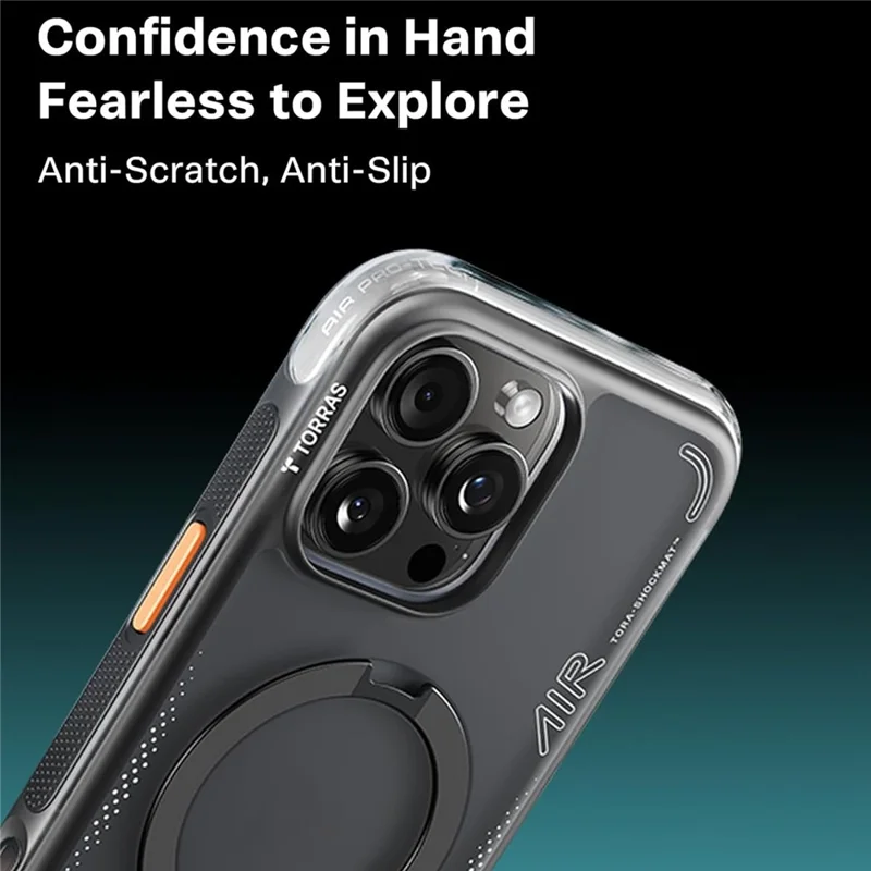 TORRAS Ostand Q3 Air Serie Magnetische Schutzhülle mit Ständer für iPhone 16 Pro - TPU/PC Rückseite - Schwarz