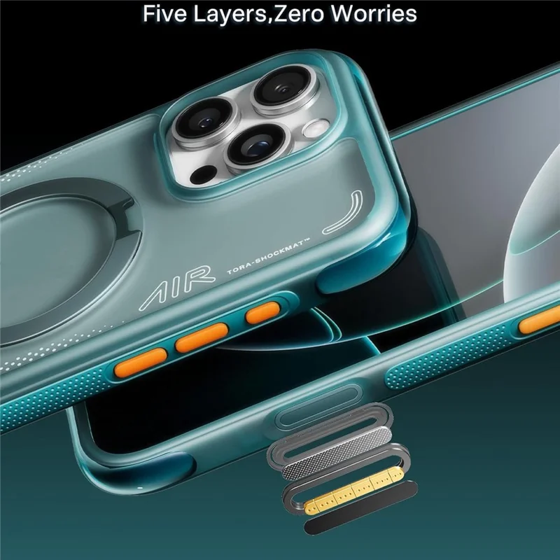 TORRAS Ostand Q3 Air Series لجهاز iPhone 16 Pro غطاء واقي بحامل قابل للدوران ومتوافق مع MagSafe، مقاوم للصدمات ومصنوع من مادة PC + TPU (تعبئة أمازون، بدون رمز EAN) - أزرق