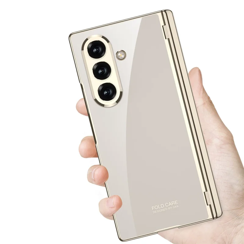 GKK For Samsung Galaxy Z Fold7 5G Crystal Clear Case Magnetic Hinge Protection PC Tempered Glass Kickstand Phone Cover - Silver