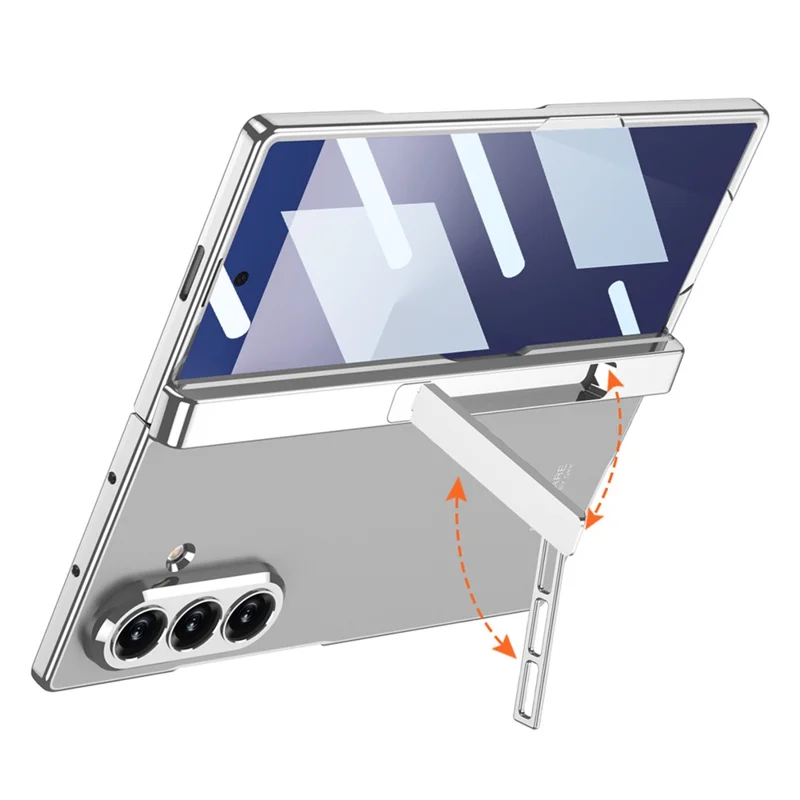 GKK For Samsung Galaxy Z Fold7 5G Crystal Clear Case Magnetic Hinge Protection PC Tempered Glass Kickstand Phone Cover - Silver