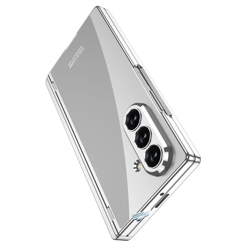 GKK For Samsung Galaxy Z Fold7 5G Crystal Clear Case Magnetic Hinge Protection PC Tempered Glass Kickstand Phone Cover - Silver