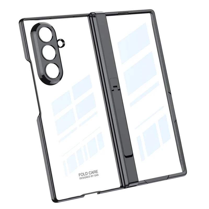 GKK For Samsung Galaxy Z Fold7 5G Crystal Clear Case Magnetic Hinge Protection PC Tempered Glass Kickstand Phone Cover - Silver