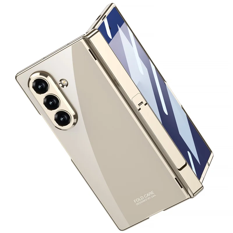 GKK For Samsung Galaxy Z Fold7 5G Crystal Clear Case Magnetic Hinge Protection PC Tempered Glass Kickstand Phone Cover - Silver