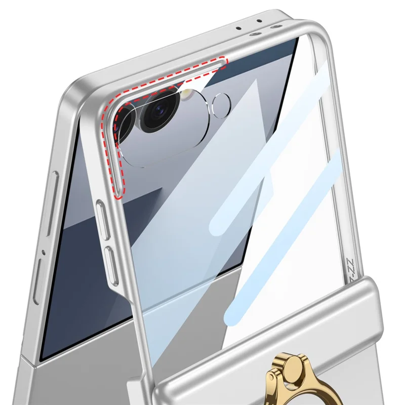 GKK Für Samsung Galaxy Z Flip7 5G Magnetische Hülle mit Ringhalter, PC Panzerglas Handyhülle - Titaniumgrau
