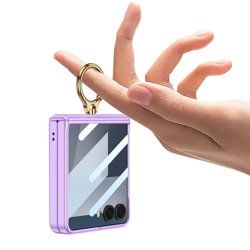 GKK Für Samsung Galaxy Z Flip7 5G Magnetische Hülle mit Ringhalter, PC Panzerglas Handyhülle - Titaniumgrau