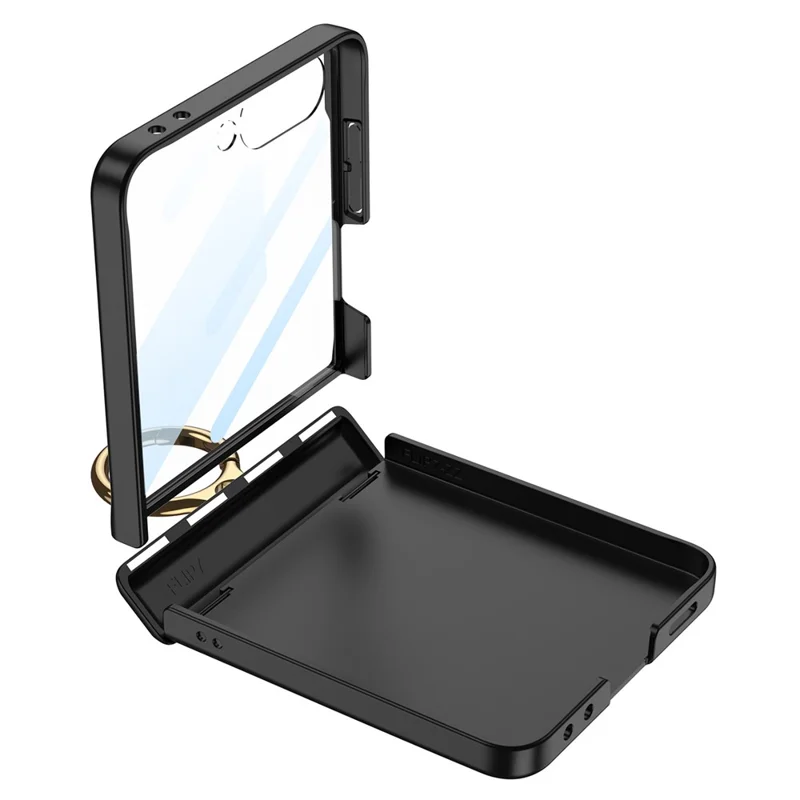 GKK Für Samsung Galaxy Z Flip7 5G Magnetische Hülle mit Ringhalter, PC Panzerglas Handyhülle - Titaniumgrau