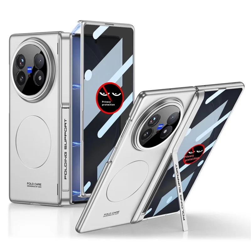 GKK Для vivo X Fold5 5G Магнитный чехол с закалённым стеклом от шпионажа Жёсткий ПК Подставка Чехол для телефона - Серебристый