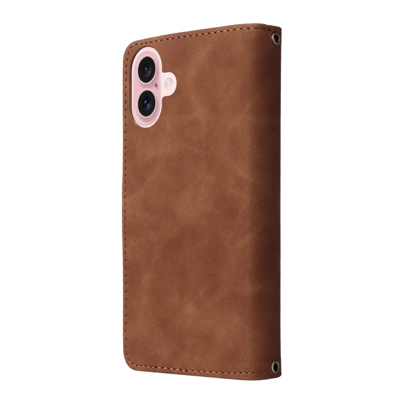 Funda tipo cartera con cremallera para iPhone 17, con múltiples ranuras para tarjetas, cubierta de cuero con correa de muñeca - Marrón