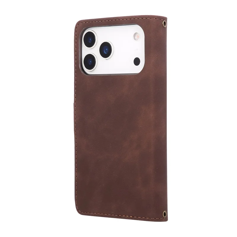 For iPhone 17 Pro Max Case Zipper Wallet Multiple Card Slots Leather Phone Cover with Wrist Strap - Coffee