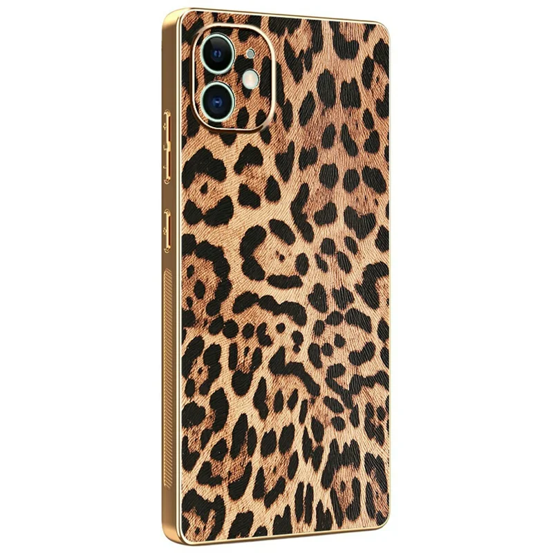 Étui pour iPhone 11 Imprimé Léopard en Cuir PU Revêtu de PC + TPU avec Finition Électrolytique